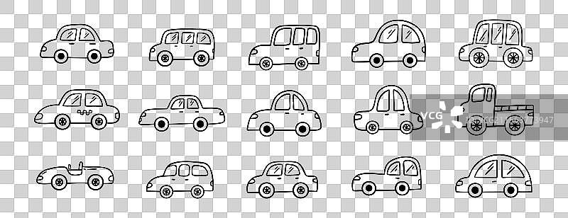 手绘汽车涂鸦线条图标集图片素材