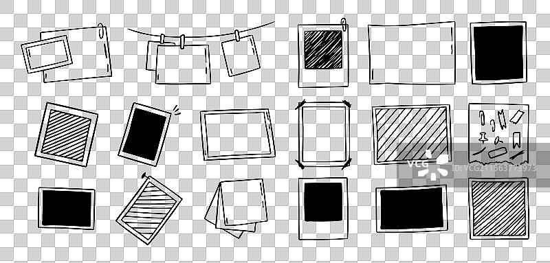 手绘涂鸦风格的复古照片框悬挂着图片素材