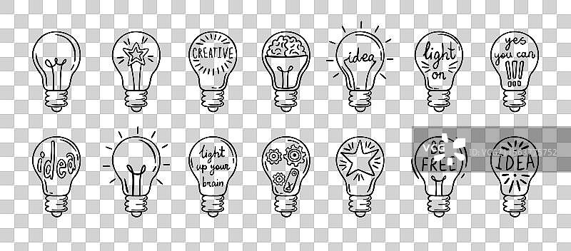 手绘灯泡创意图标涂鸦系列图片素材