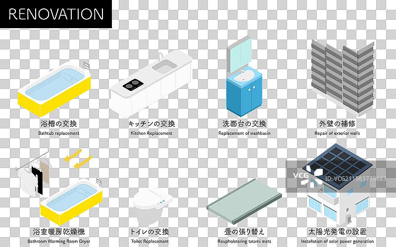 简单等距图示的家庭装修系统浴室图片素材