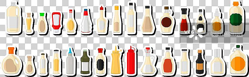 主题为大套装的各种玻璃瓶，装满了不同的内容图片素材