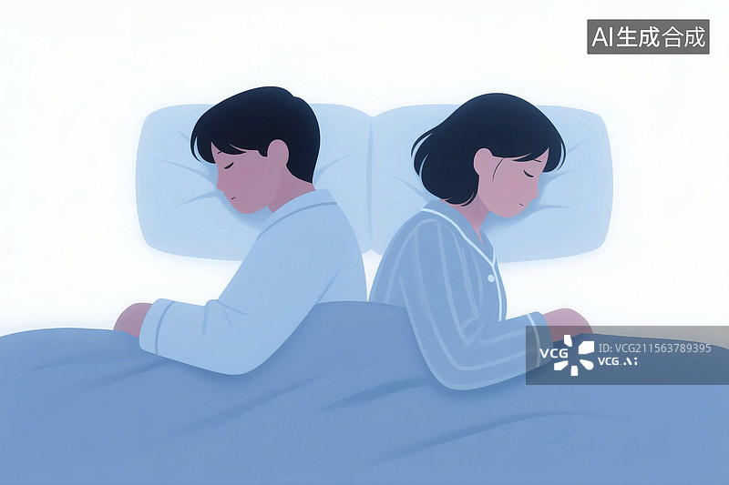【AI数字艺术】夫妻背对背睡觉婚姻感情破裂分手吵架冷战图片素材