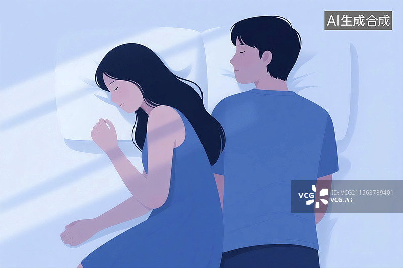 【AI数字艺术】夫妻背对背睡觉婚姻感情破裂分手吵架冷战图片素材