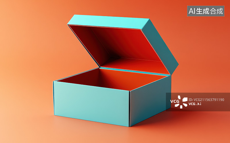 【AI数字艺术】3D渲染打开的卡通方角盒子礼物盒图片素材