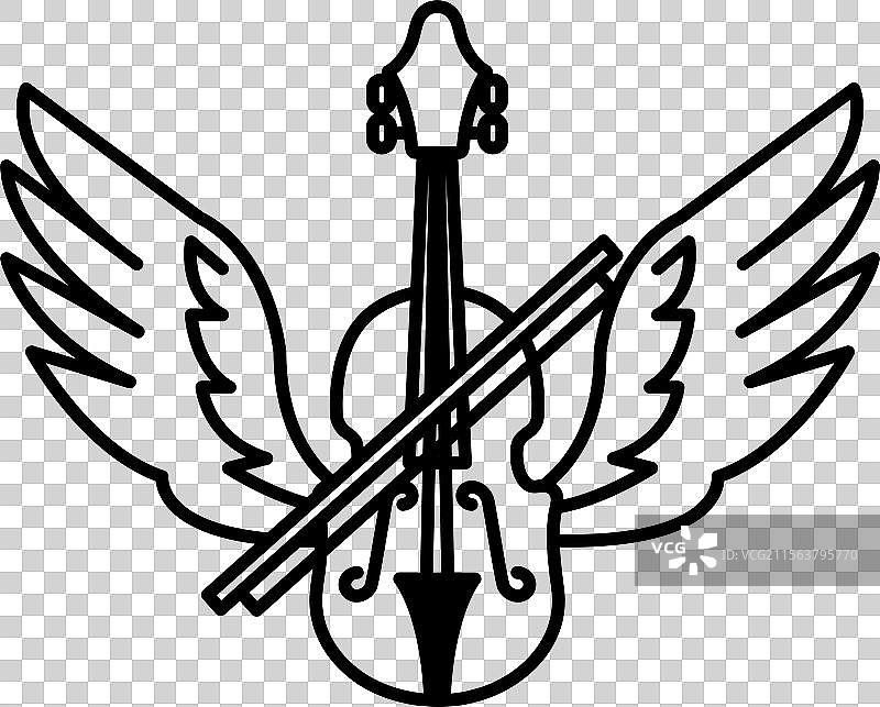 小提琴两侧各有一对翅膀。图片素材