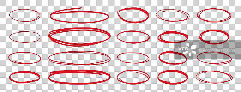 红色圆圈和手绘涂鸦标记的红色笔图片素材