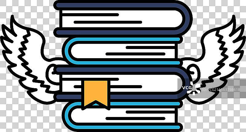 一堆书上面有翅膀图片素材