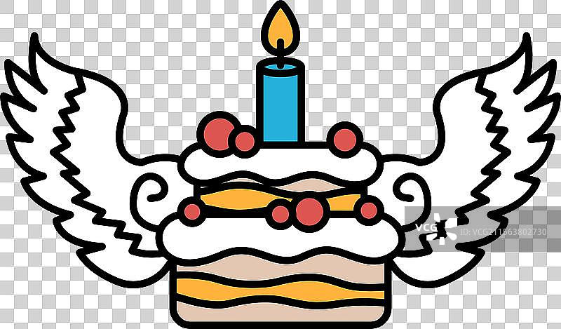 一个顶部有蜡烛、两侧有翅膀的蛋糕图片素材