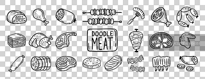 肉块和肉制品的涂鸦手绘图片素材