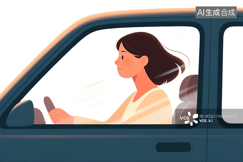 【AI数字艺术】一个女人手握方向盘驾驶汽车图片素材