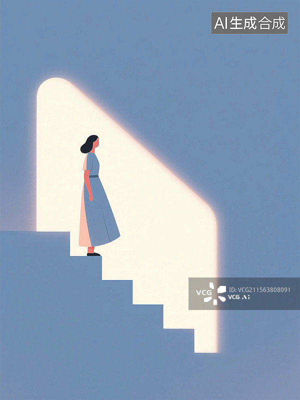 【AI数字艺术】一个女人上楼梯图片素材