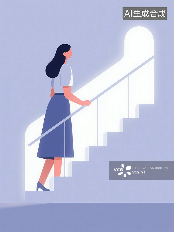 【AI数字艺术】一个女人上楼梯图片素材