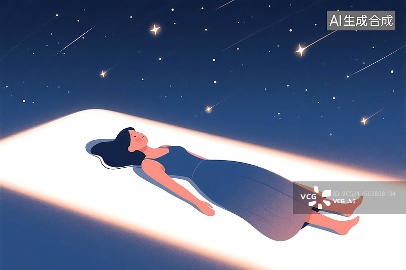 【AI数字艺术】一个女人躺在星空下图片素材