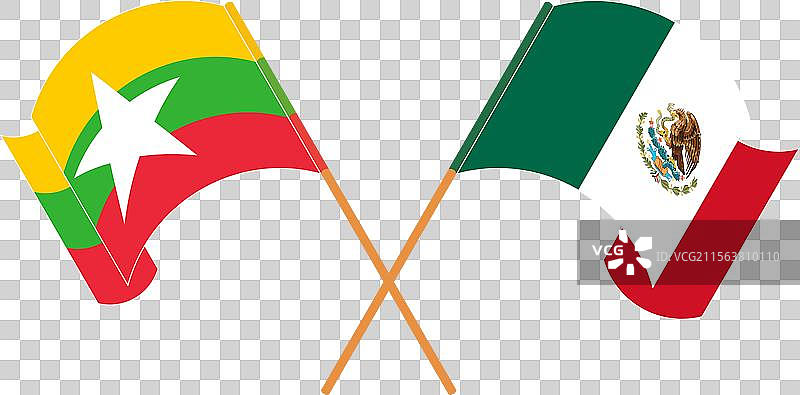 缅甸和墨西哥的交叉挥舞的国旗图片素材