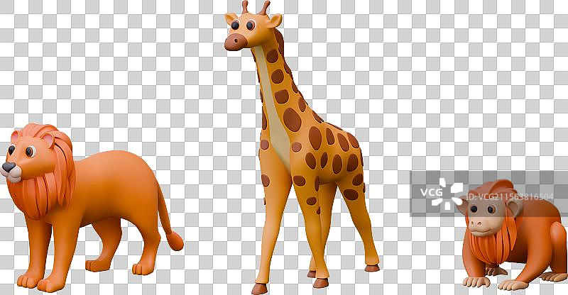 一组卡通风格的异国动物，逼真生动图片素材