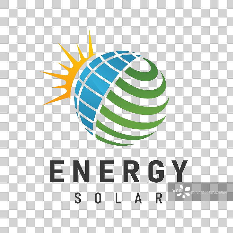 带有太阳元素的地球标志，太阳能电池板图案图片素材