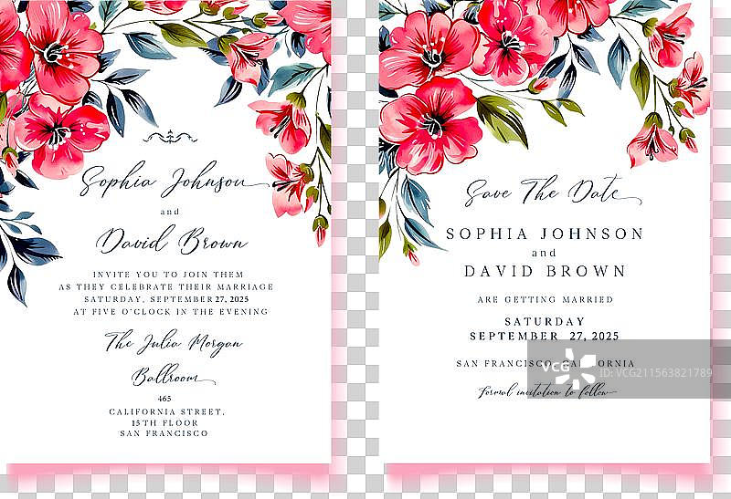 婚礼花卉邀请函保存日期图片素材