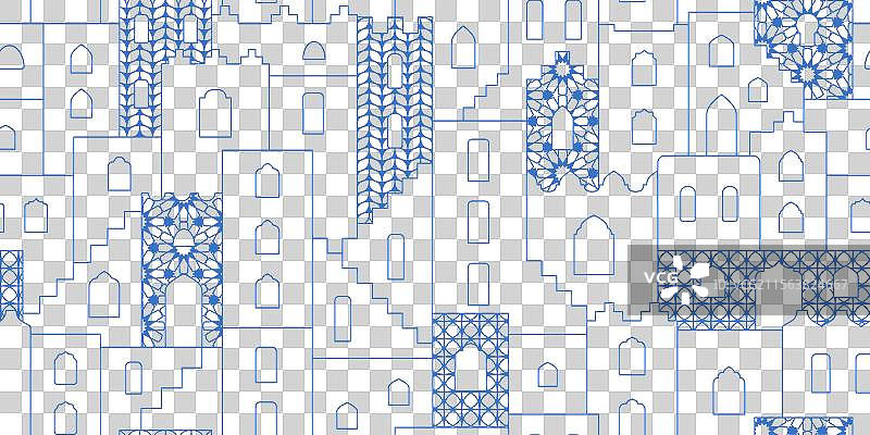 摩洛哥风格的阿拉伯城市景观无缝图案图片素材