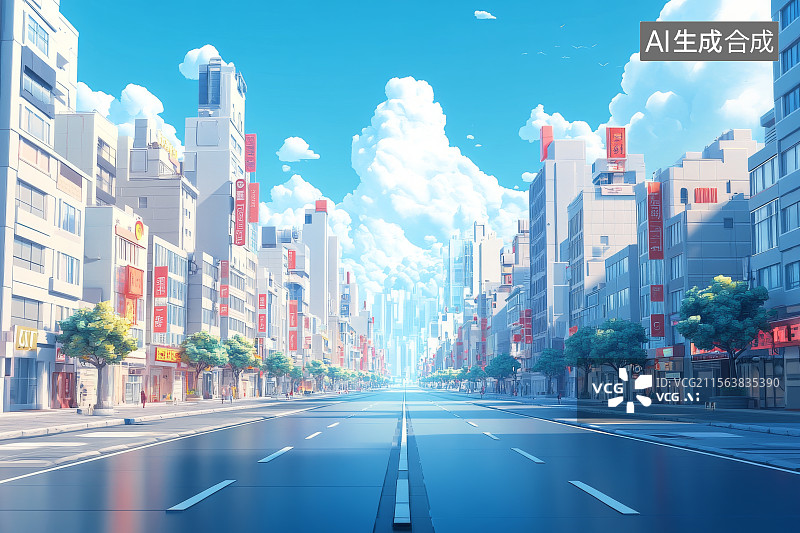 【AI数字艺术】城市街道的晴朗白天图片素材