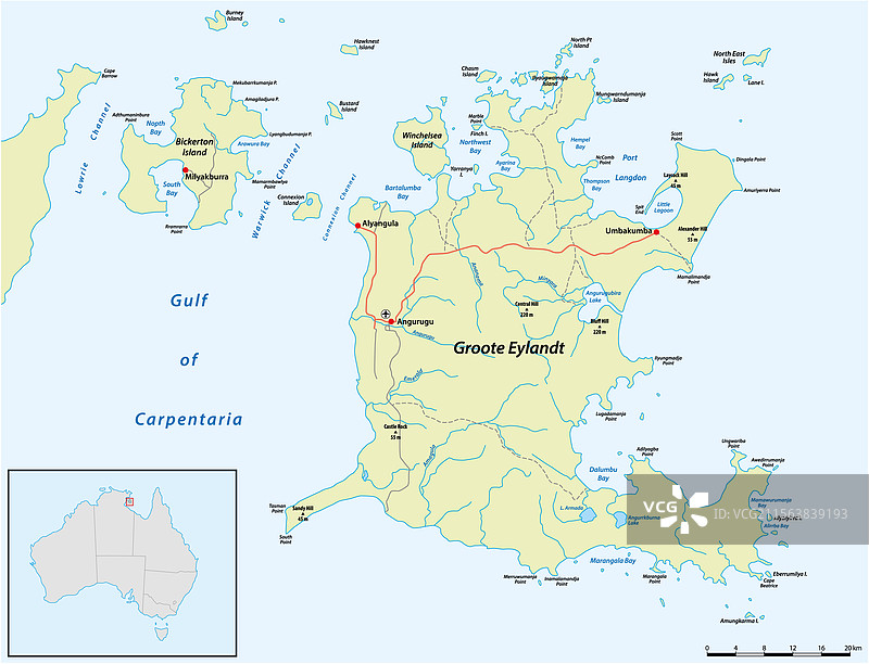 卡彭塔利亚湾的格鲁特艾兰特岛地图图片素材