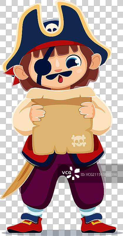 卡通小男孩海盗水手与藏宝图图片素材