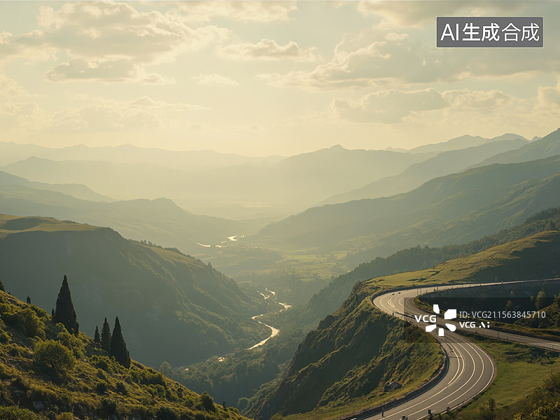 【AI数字艺术】山间公路美景图片素材