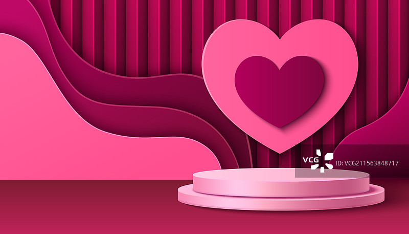 粉色讲台，波浪层次和心形设计图片素材