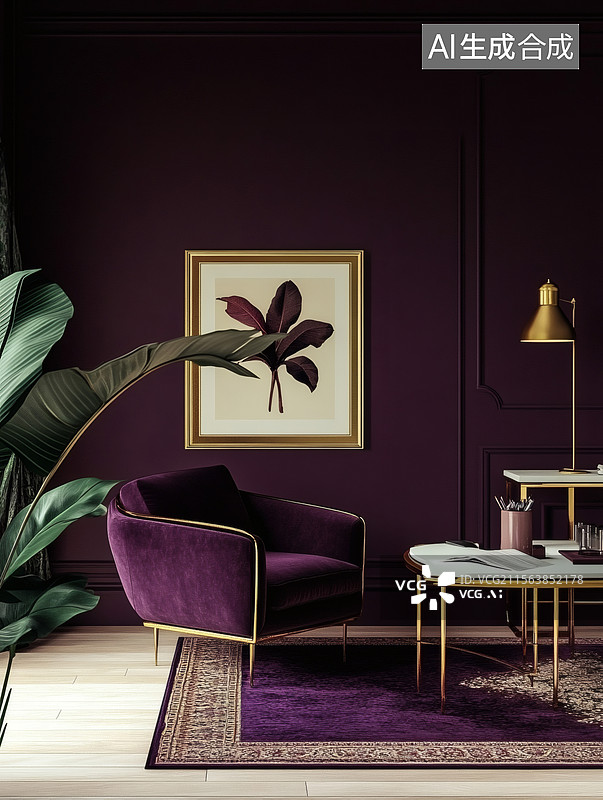 【AI数字艺术】豪华紫色客厅装饰图片素材