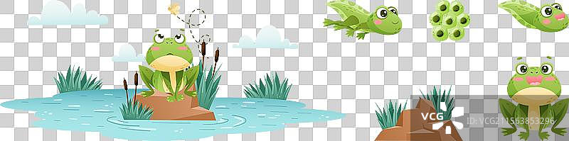 可爱的绿色青蛙或蟾蜍角色，双手交叉图片素材