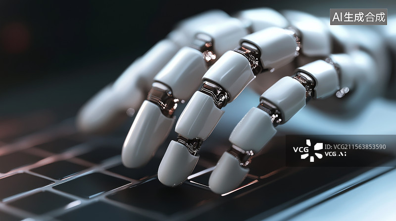 【AI数字艺术】机械手指在键盘上敲击操作图片素材