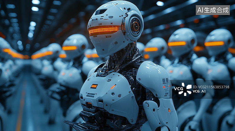 【AI数字艺术】未来士兵机器人列队待命图片素材