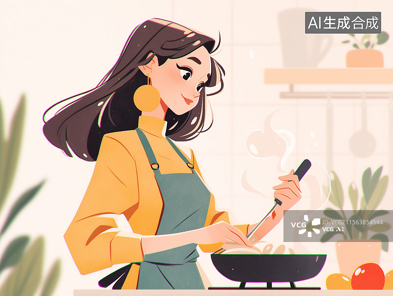 【AI数字艺术】一个正在做饭的家庭主妇图片素材