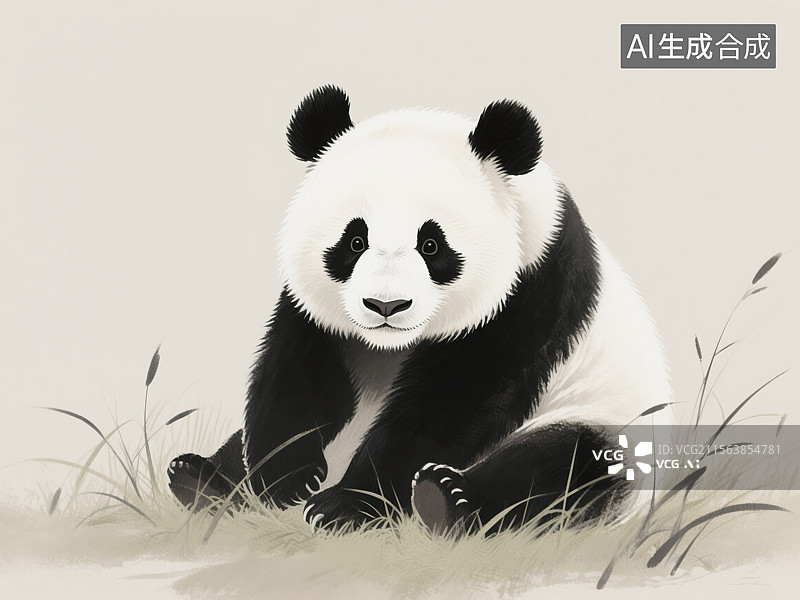 【AI数字艺术】草地上的可爱大熊猫插画图片素材