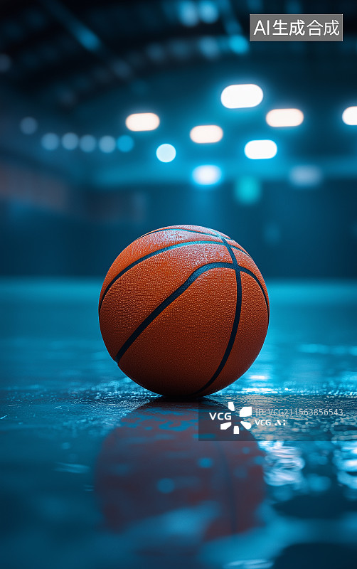 【AI数字艺术】地板上一颗篮球图片素材