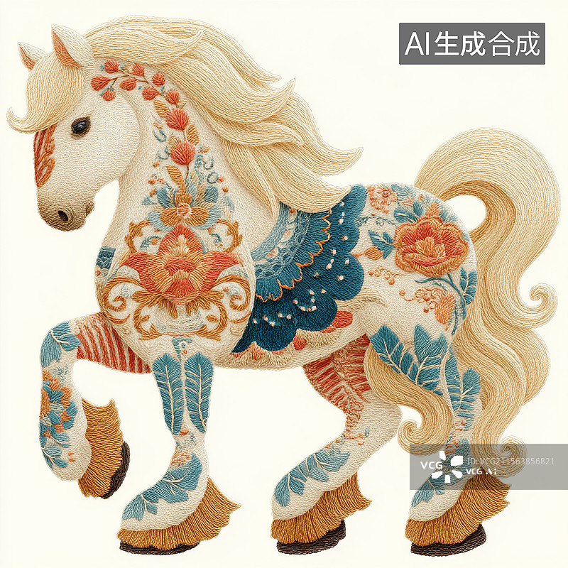 【AI数字艺术】精美刺绣花纹马图片素材