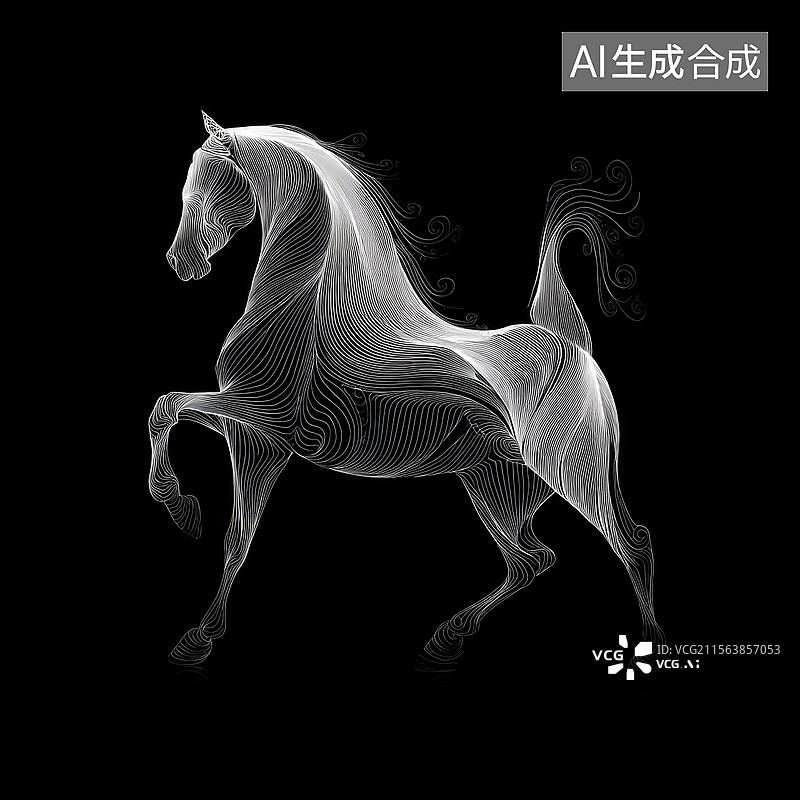 【AI数字艺术】优雅的线条艺术阿拉伯马图片素材