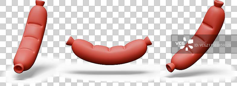 红色3D香肠以不同姿势呈现的食材图片素材