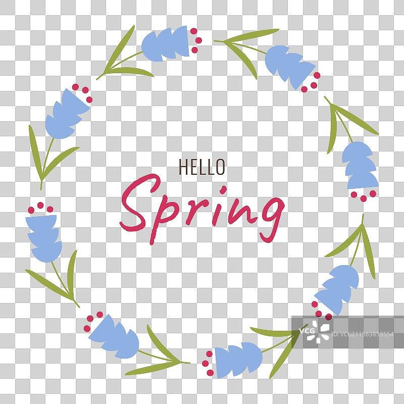 圆形花卉框架与“你好春天”字样图片素材