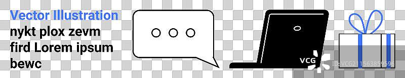 笔记本电脑、聊天气泡和带占位符的礼品盒图片素材