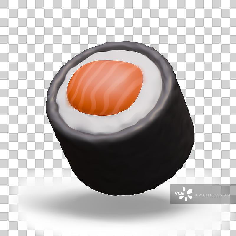 逼真的寿司卷，配有米饭和红鱼图片素材