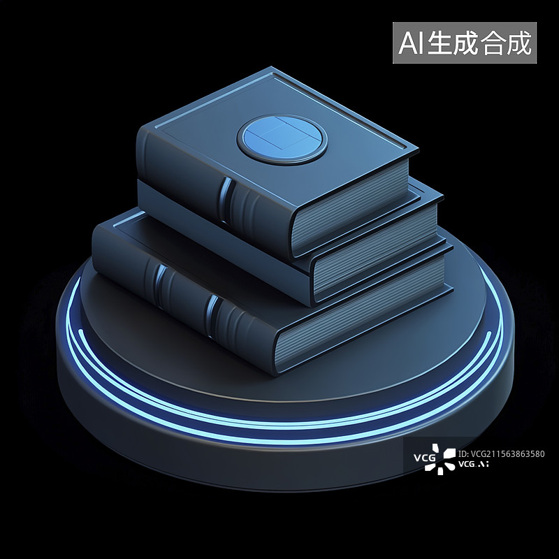 【AI数字艺术】叠放书籍蓝色图标图片素材