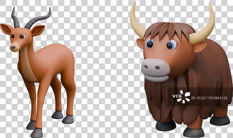 逼真的羚羊和牦牛角的有蹄类草食动物图片素材