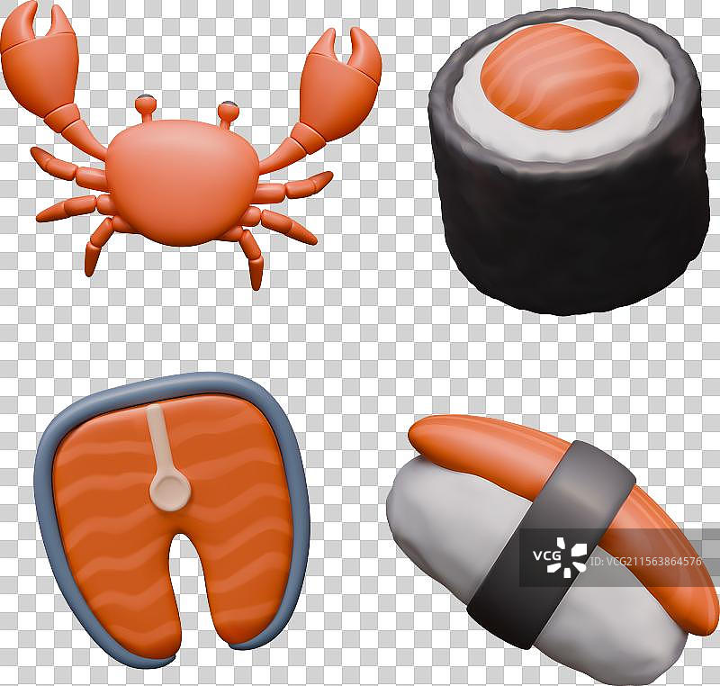 逼真的红蟹寿司卷，配有金枪鱼和三文鱼图片素材