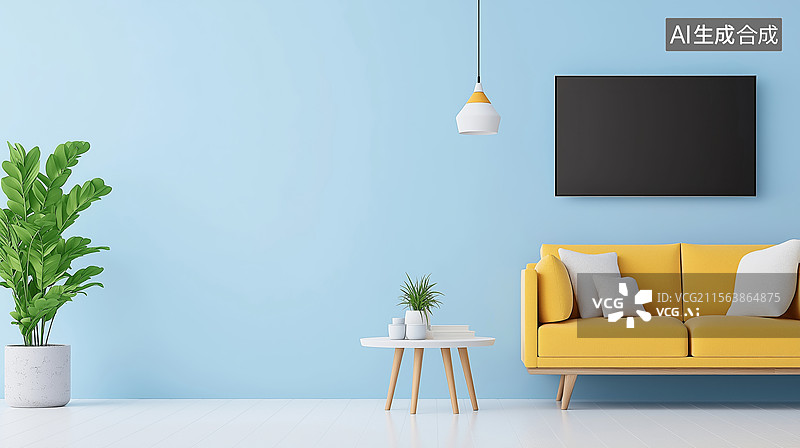 【AI数字艺术】简约的客厅家居场景图片素材