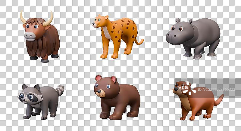 卡通风格的3D动物组合：牦牛和猎豹图片素材