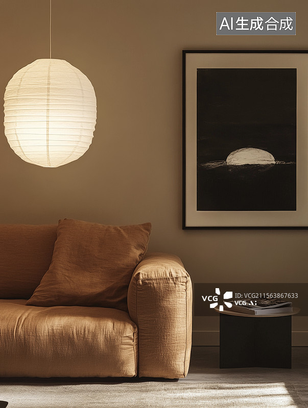 【AI数字艺术】现代室内设计，沙发与艺术画作图片素材
