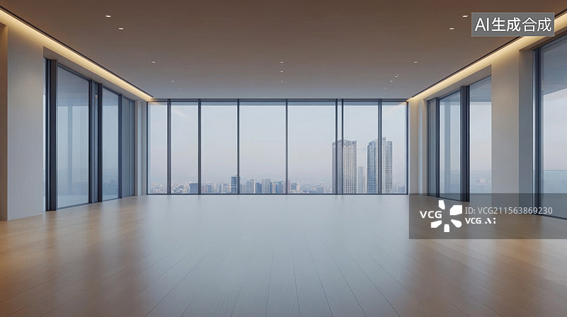 【AI数字艺术】现代建筑窗景 室内空场景背景图片素材