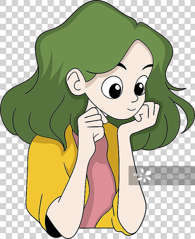 惊叹的绿色头发卡通女孩图片素材