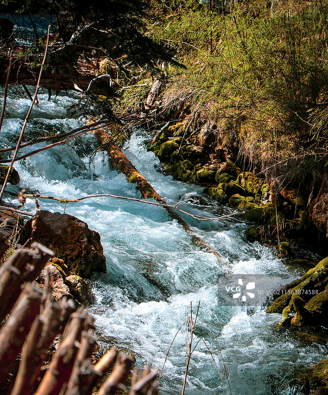 九寨沟的汹涌的河流图片素材