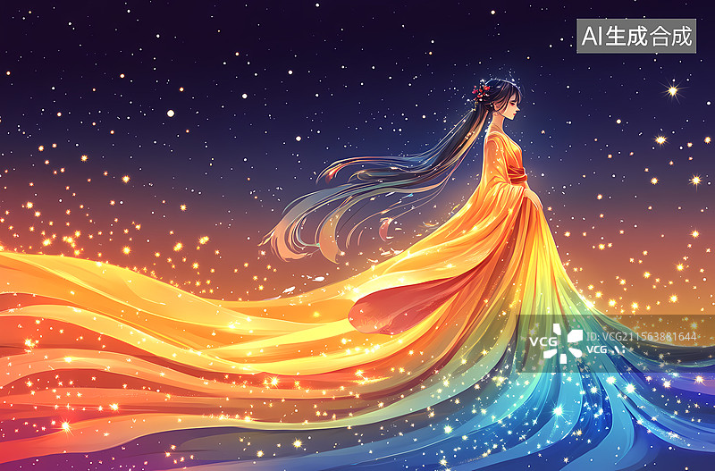 【AI数字艺术】橙色华服的星河仙子图片素材